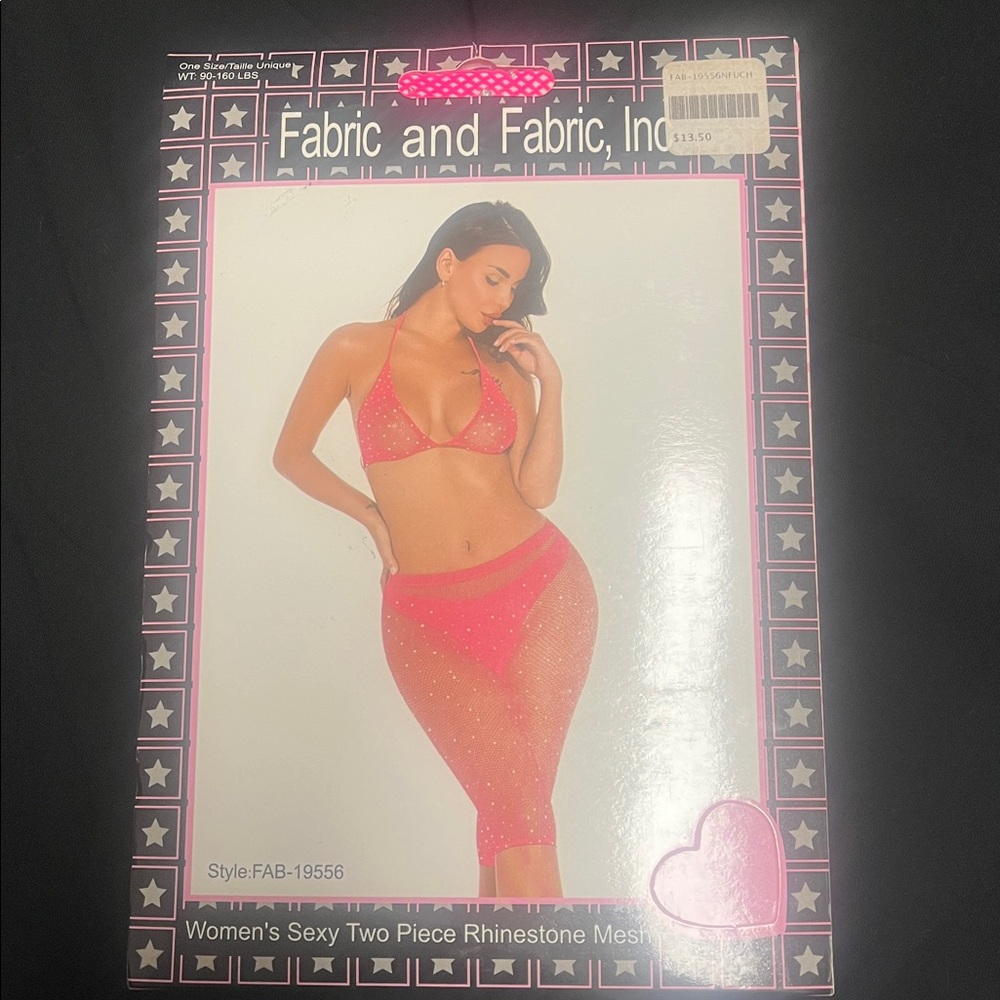 Pink Rhinestone Mesh Bra Set